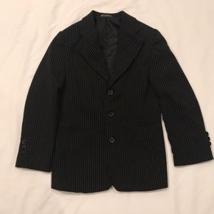 Little boys black pinstriped jacket/trousers.